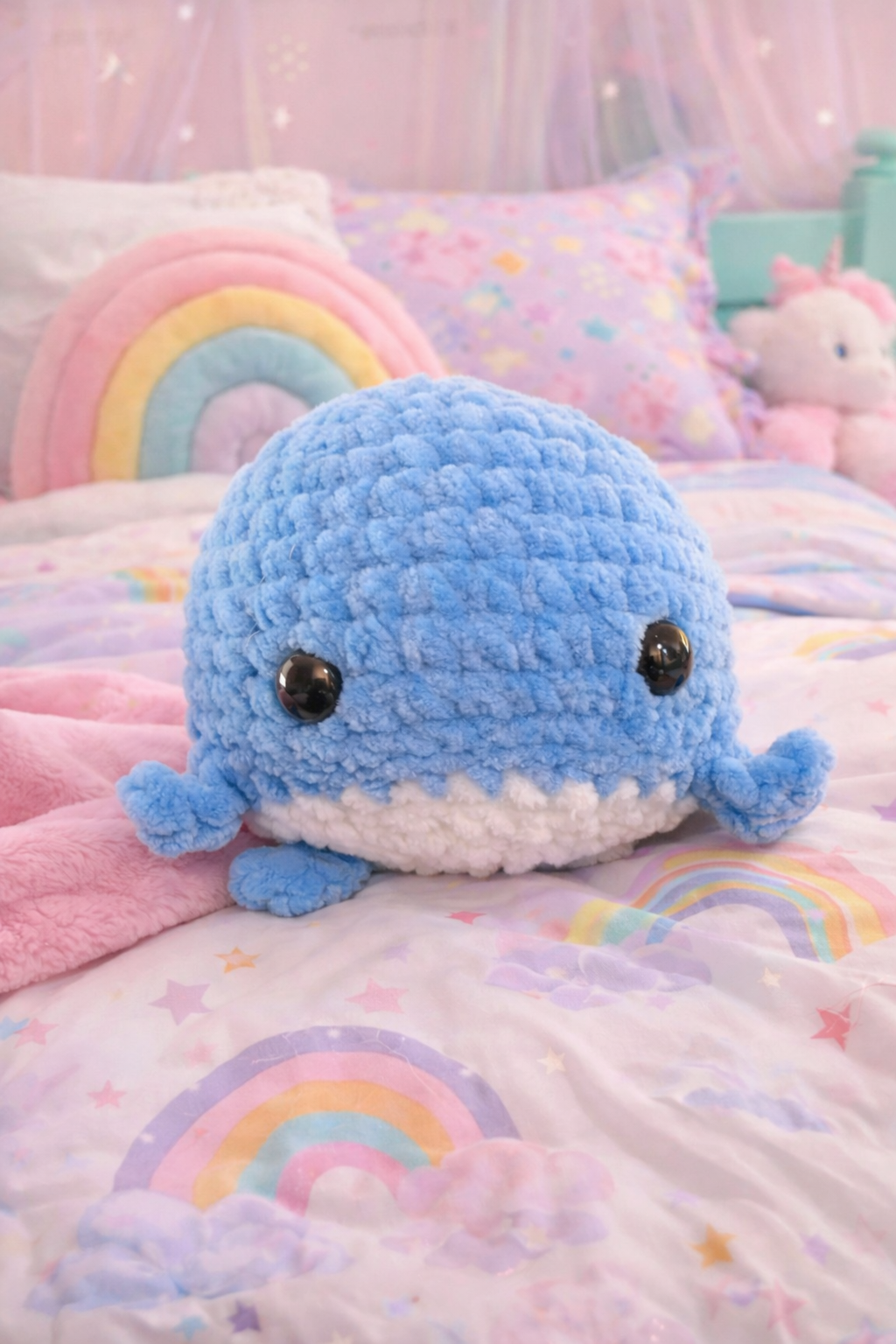 Hand crocheted stuffed whale